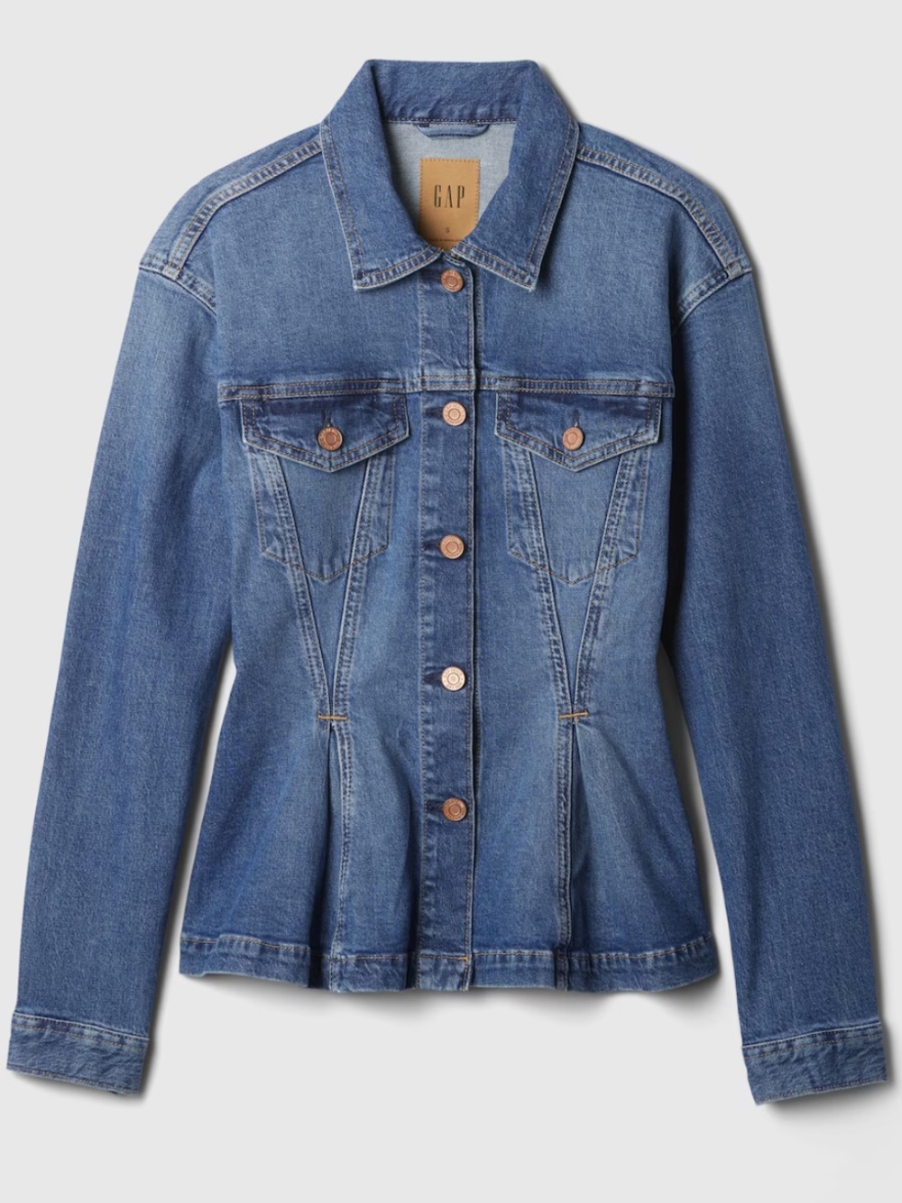 NWT Gap Jeans Cinched Denim Jacket Peplum Pleated Fitted Blue XS